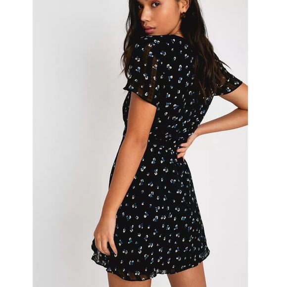 The East Order Ami Mini Floral Dress Ditsy Ruffle Black Blue Cottagecore XS - Picture 2 of 13